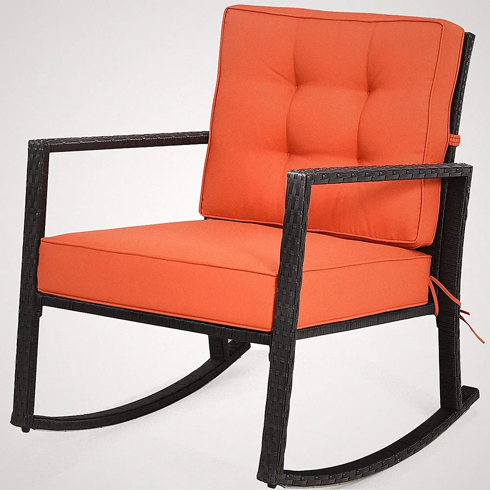 Topbuy Outdoor Wicker Rocking Chair Glider Rattan Rocker Recliner