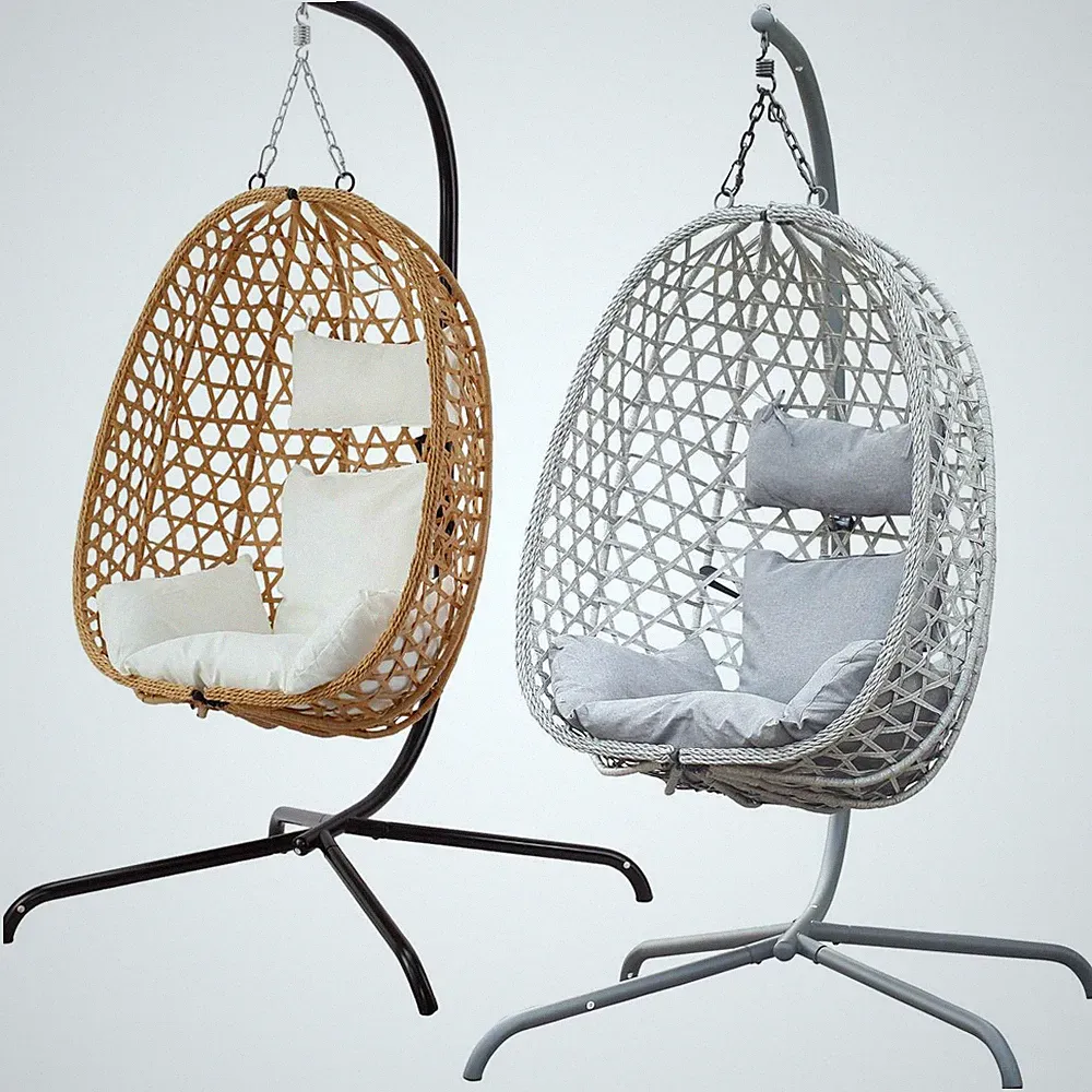 Tulum Rattan Hanging Egg Chair Swing With Stand Garden Indoor Outdoor & Cushions