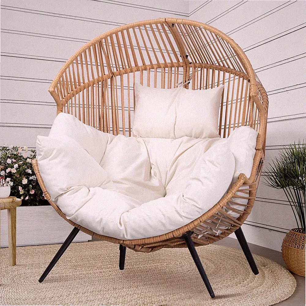 Wicker Egg Chair Outdoor Rattan Patio Chair with Cushion,Oversized Patio Loun...