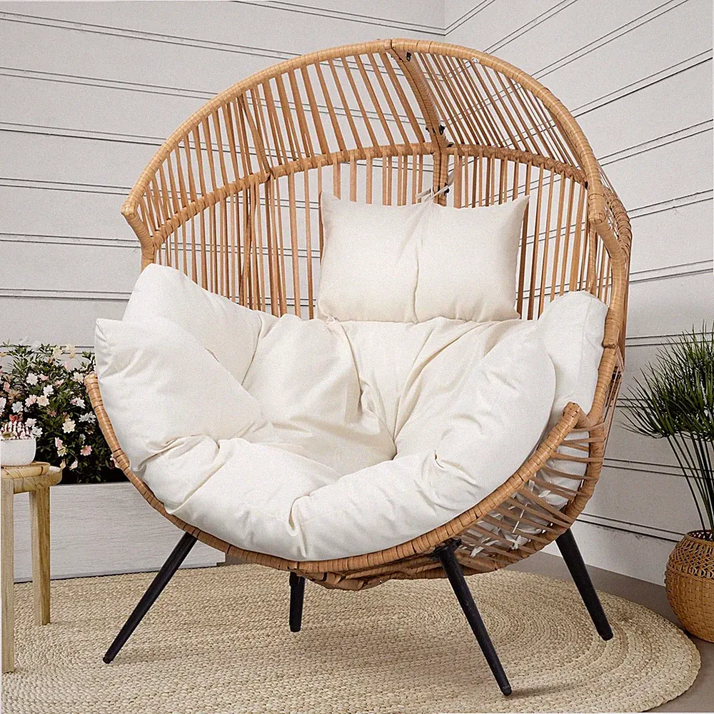 Wicker Egg Chair Outdoor Rattan Patio Chair with Cushion,Oversized Patio Lounge