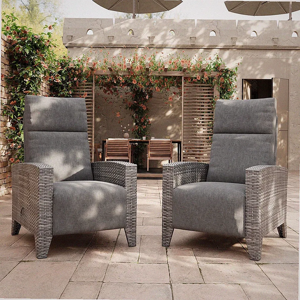 Wicker Outdoor Recliner Reclining Patio Chair with Adjustable Back & Footrest...