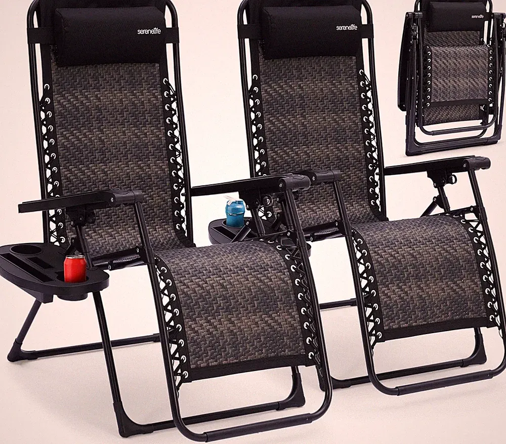 Zero Gravity Lounge Chair Set of 2 – Outdoor Reclining Patio Chairs with Rattan