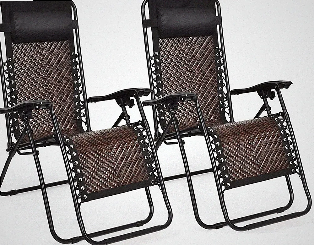 Zero Gravity Rattan Lounge Chair Set with Pillow & Armrests for Outdoor Relaxati
